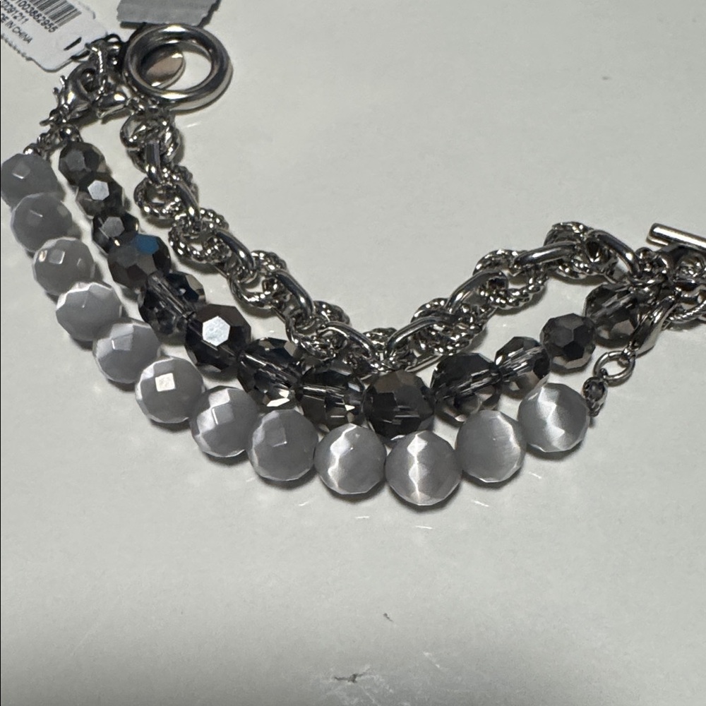 White House Black Market Layered Gray Bead and Chain Bracelet Set (BR1212/4) - Picture 6 of 9